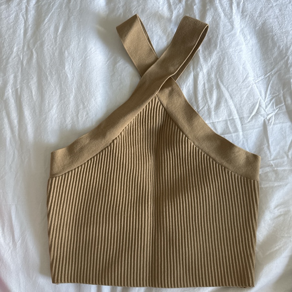 Forever 21 Beige Ribbed Crossover Top